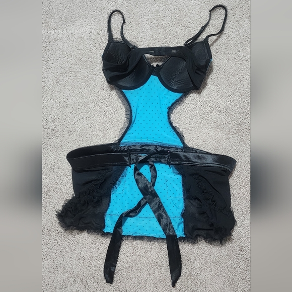 Native Intimates Women's Size M (36B) Lingerie Blue Black Polka Dot Bows Frills - Picture 6 of 6
